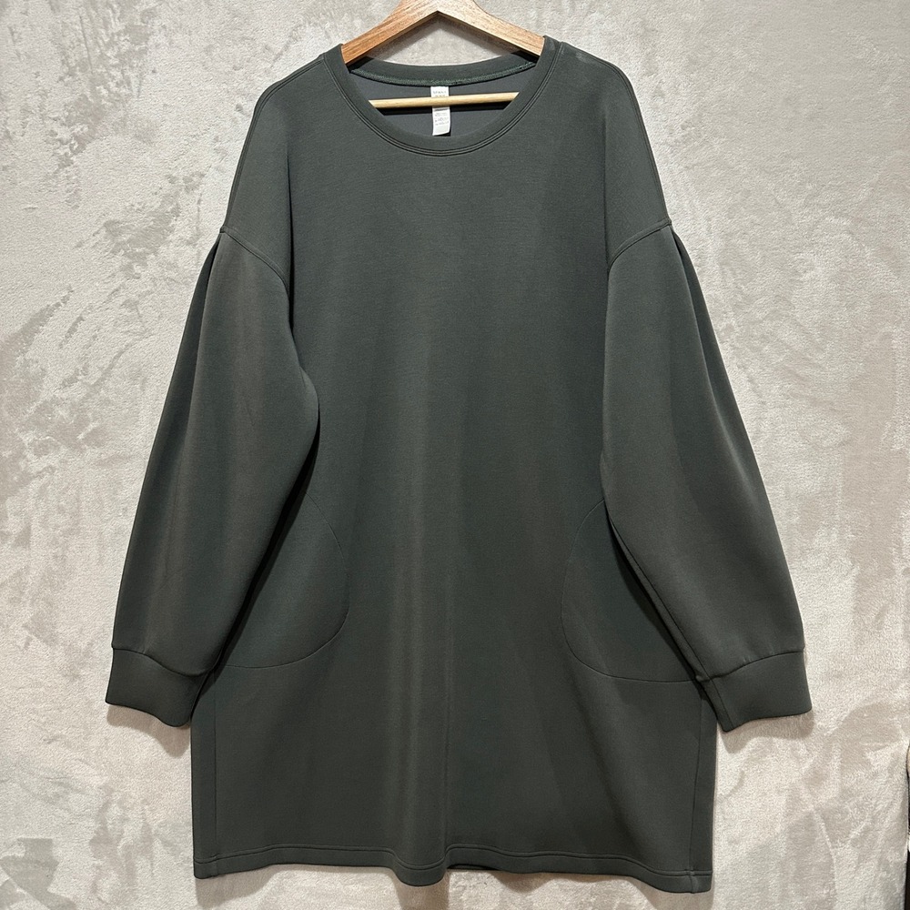 Spanx AirEssentials Crew Neck Tunic Sweatshirt Dress Dark‎ Green 2X Long Sleeve